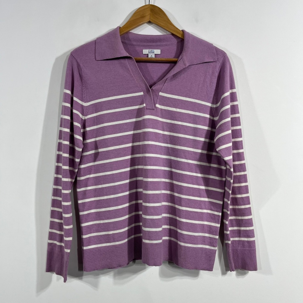 Croft&Barrow‎ Resort Coastal Beachy Striped Polo Sweater Preppy Womens Medium